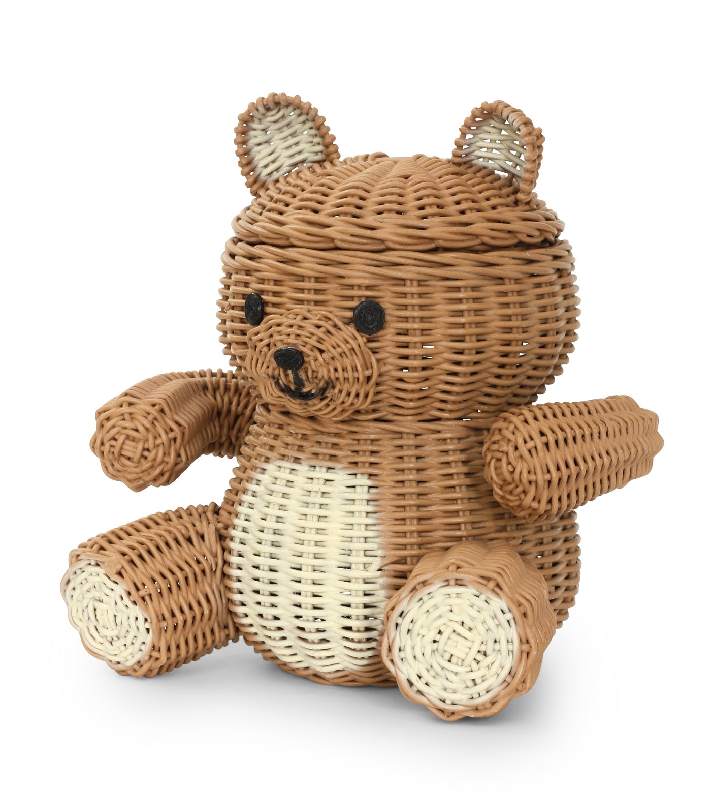 Brown Bear Rattan Storage Basket with Lid Decorative Home Decor Hand Woven Shelf Organizer Cute Handmade Handcrafted Gift Decoration Artwork Wicker