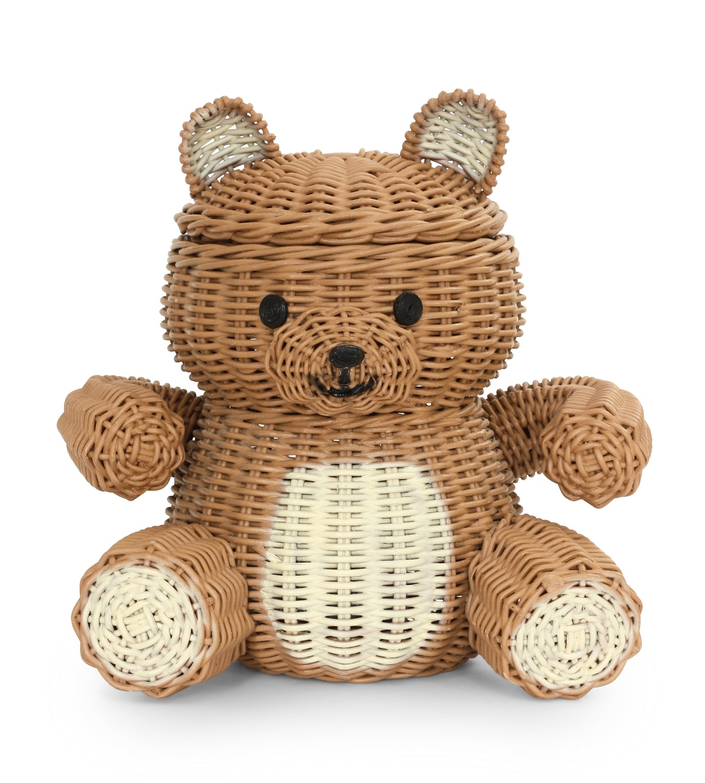 Brown Bear Rattan Storage Basket with Lid Decorative Home Decor Hand Woven Shelf Organizer Cute Handmade Handcrafted Gift Decoration Artwork Wicker