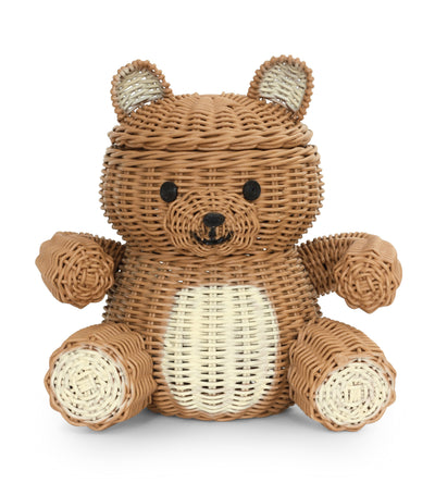 Brown Bear Rattan Storage Basket with Lid Decorative Home Decor Hand Woven Shelf Organizer Cute Handmade Handcrafted Gift Decoration Artwork Wicker