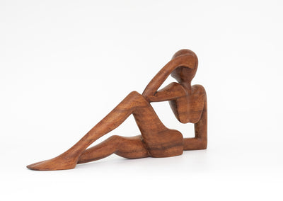 12" Wooden Handmade Abstract Sculpture Handcrafted "Relaxing Man B" Home Decor Decorative Figurine Accent Decoration Hand Carved Statue