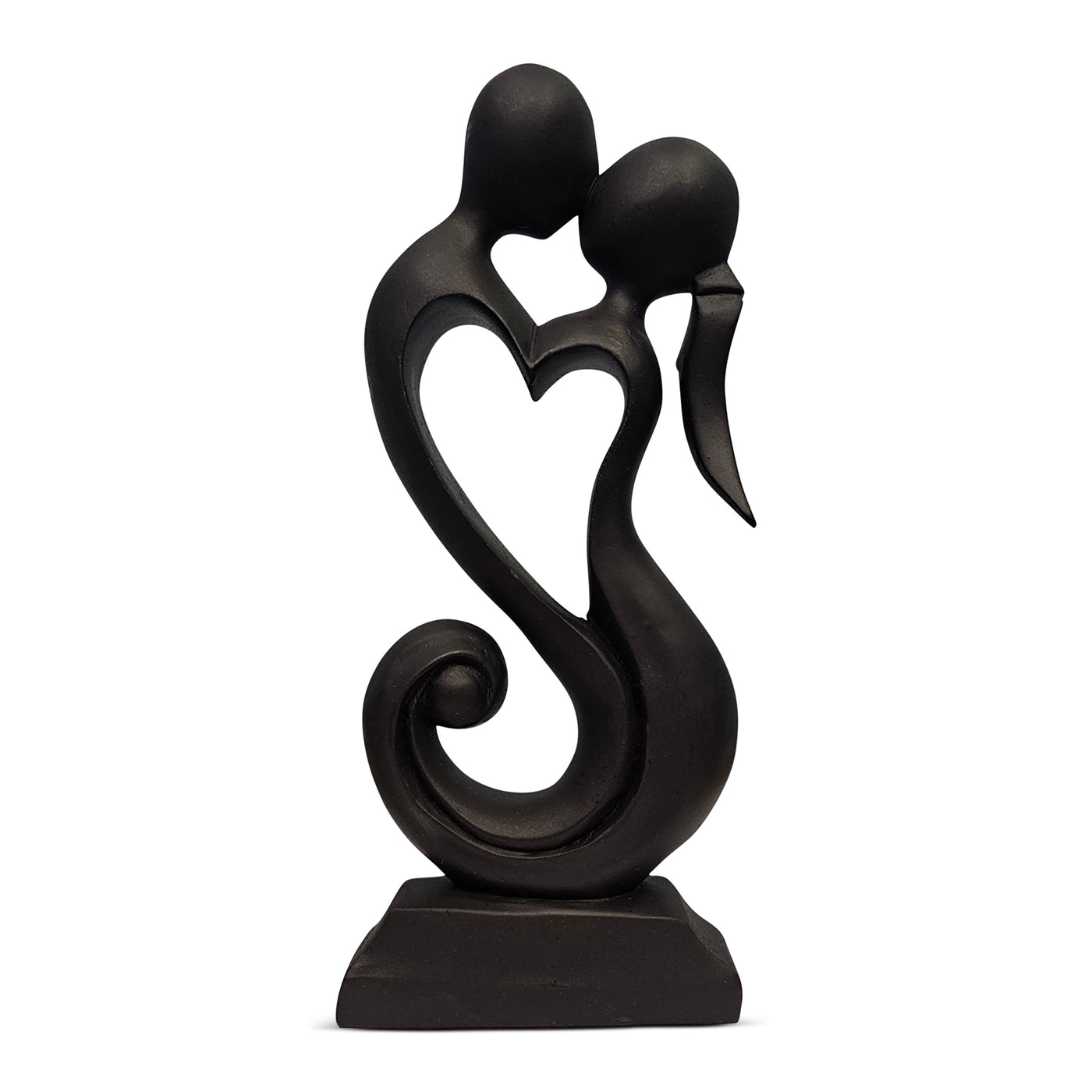 Hand-carved wooden couple figurine, eternal love heart sculpture, black finish home decor