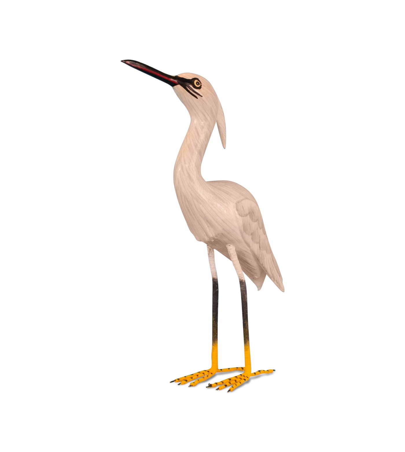 Wood Snowy Egret Heron Figurine – Hand Carved Coastal Bird Sculpture, Elegant Shore Decor