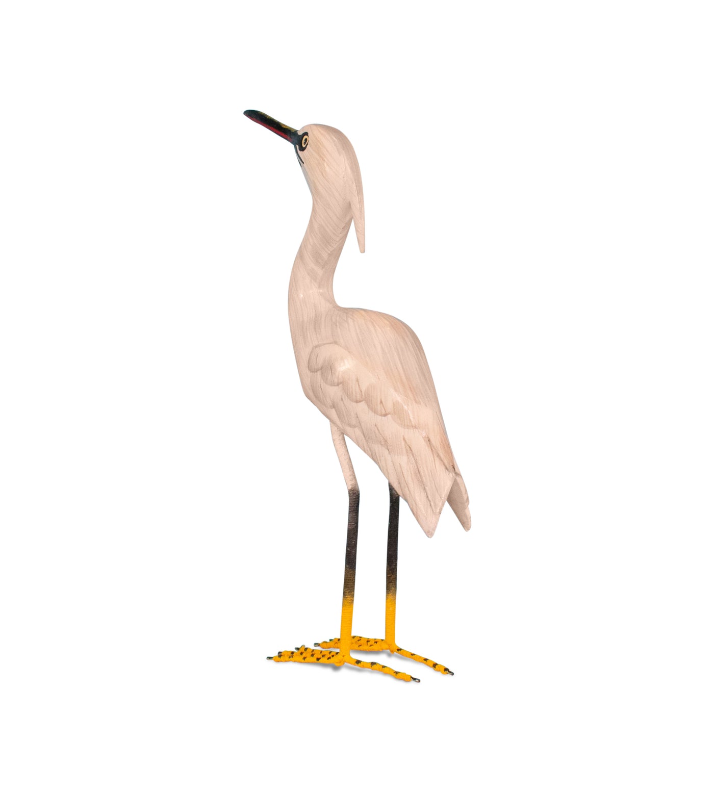 Wood Snowy Egret Heron Figurine – Hand Carved Coastal Bird Sculpture, Elegant Shore Decor