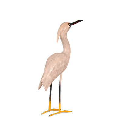 Wood Snowy Egret Heron Figurine – Hand Carved Coastal Bird Sculpture, Elegant Shore Decor