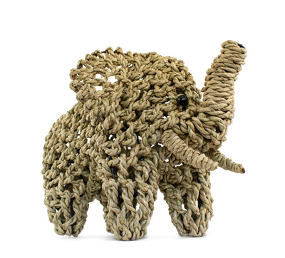 12" Hand Woven Seagrass Elephant Statue Sculpture Figurine Home Decor Decorative Handmade Handcrafted Gift Art Decoration Artwork