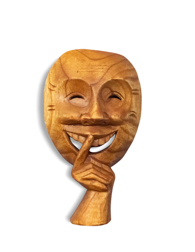 Wooden Handmade Abstract Mask Sculpture "Silent Man" Figurine Hand Carved Statue
