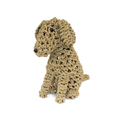 Hand Woven Seagrass Sitting Labradoodle Dog Statue Sculpture Figurine Home Decor Decorative Handmade Handcrafted Gift Art Decoration Artwork Cute Puppy