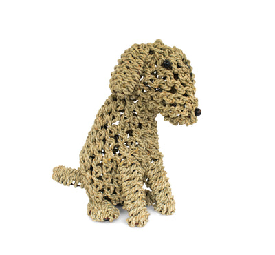 13" Hand Woven Seagrass Sitting Labradoodle Dog Statue Sculpture Figurine Home Decor Decorative Handmade Handcrafted Gift Art Decoration Artwork Cute Puppy
