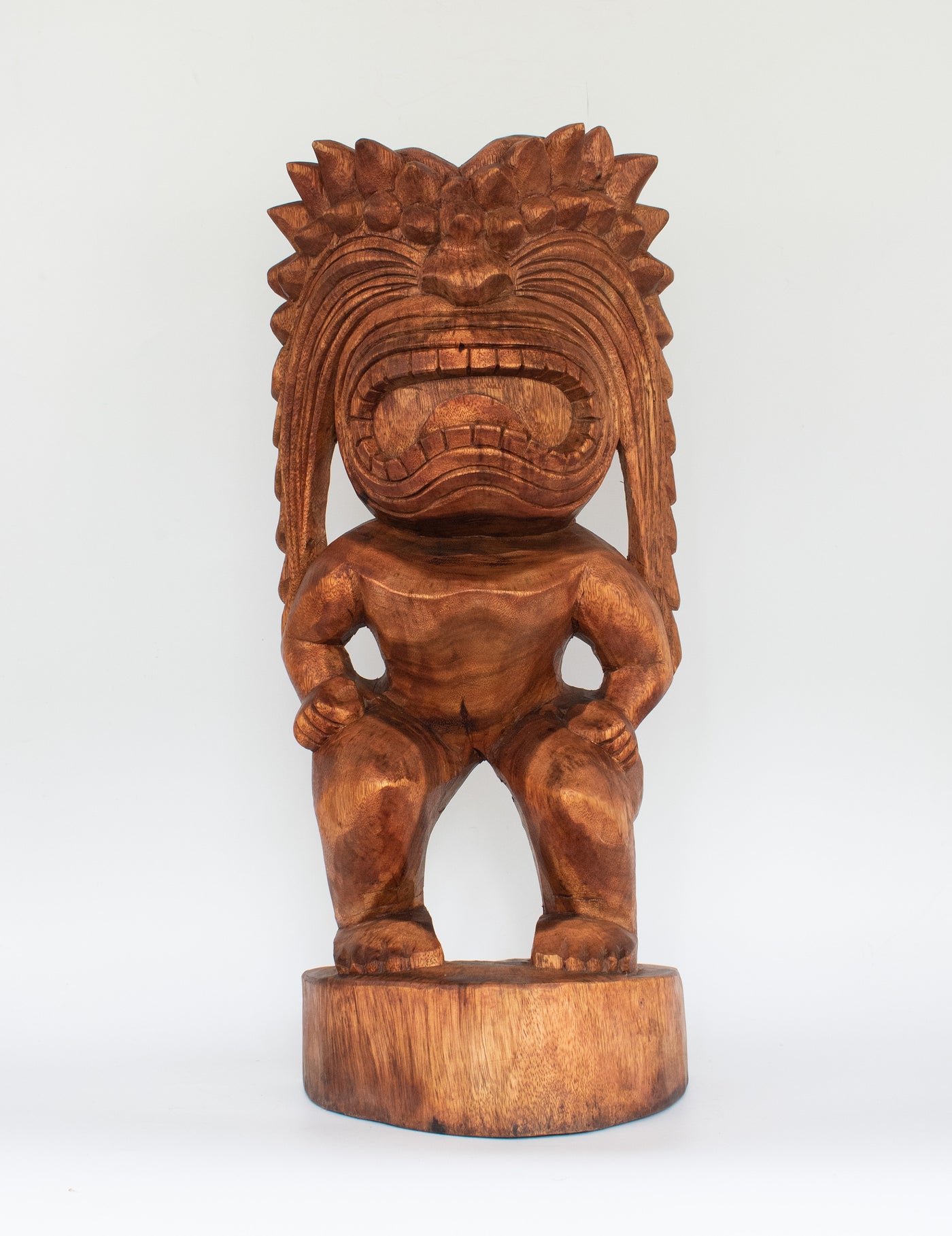 24" Extra Large Wooden Hand Carved Primitive Tribal Spiky Hair Statue Sculpture Tiki Bar Totem Decor Figurine