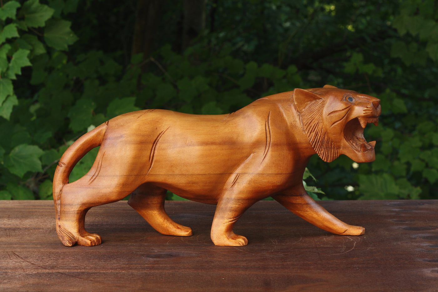 Wooden Hand Carved Tiger Statue Figurine Sculpture Art Decorative Home Decor Accent Rustic Lodge Handmade Handcrafted Decoration