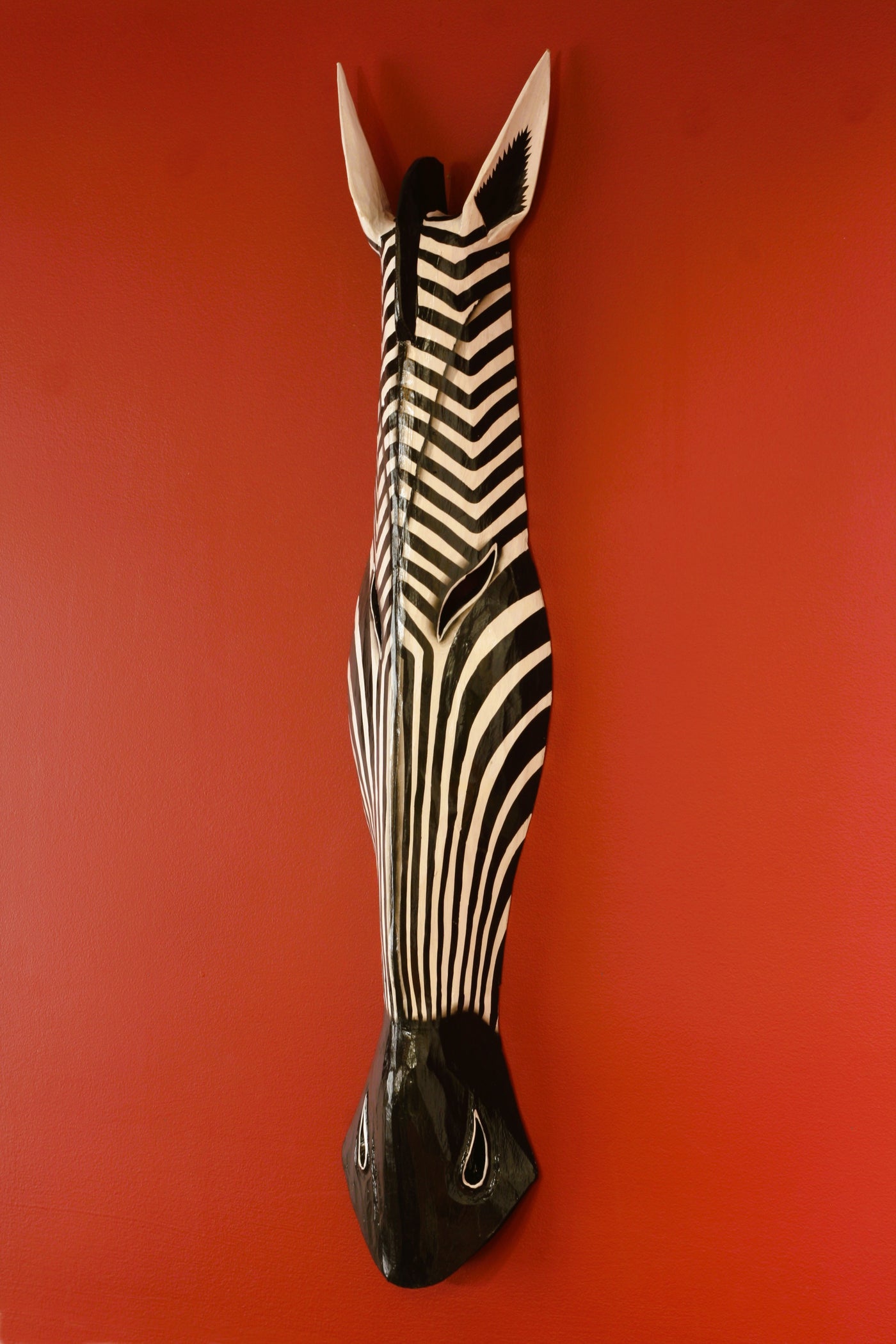 39" Hand Carved Wooden Zebra Head Wall Mask – Wide Stripe Design