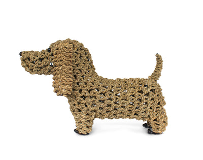 17" Hand Woven Seagrass Wiener Dog Statue Sculpture Figurine Home Decor Decorative Handmade Handcrafted Gift Art Decoration Artwork Cute Puppy