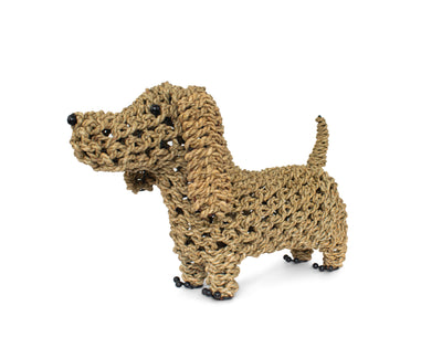 17" Hand Woven Seagrass Wiener Dog Statue Sculpture Figurine Home Decor Decorative Handmade Handcrafted Gift Art Decoration Artwork Cute Puppy