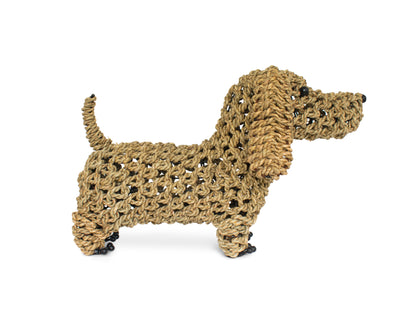 17" Hand Woven Seagrass Wiener Dog Statue Sculpture Figurine Home Decor Decorative Handmade Handcrafted Gift Art Decoration Artwork Cute Puppy