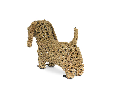 17" Hand Woven Seagrass Wiener Dog Statue Sculpture Figurine Home Decor Decorative Handmade Handcrafted Gift Art Decoration Artwork Cute Puppy