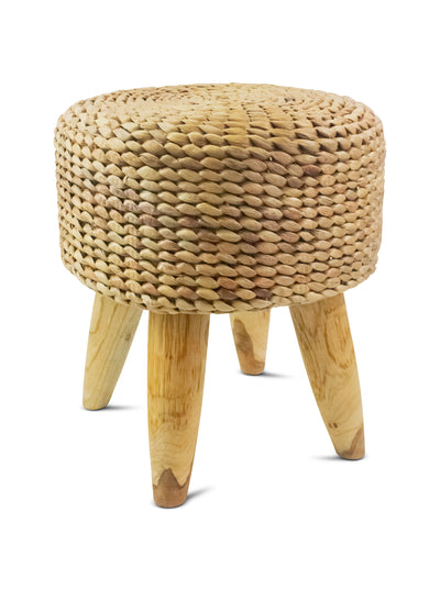 18" Round Hand Woven Water Hyacinth Ottoman Foot Stool Handmade Home Decor Night Stand Accent Display Side End Table