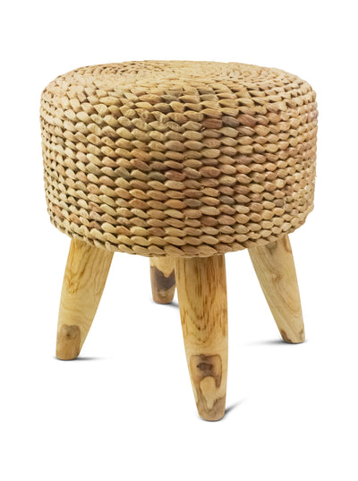 18" Round Hand Woven Water Hyacinth Ottoman Foot Stool Handmade Home Decor Night Stand Accent Display Side End Table