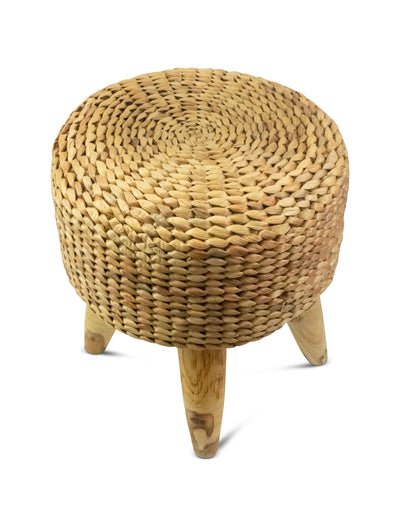 18" Round Hand Woven Water Hyacinth Ottoman Foot Stool Handmade Home Decor Night Stand Accent Display Side End Table