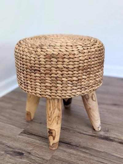 18" Hand Woven Water Hyacinth Stool Handmade Home Decor Night Stand Accent Display Side End Table