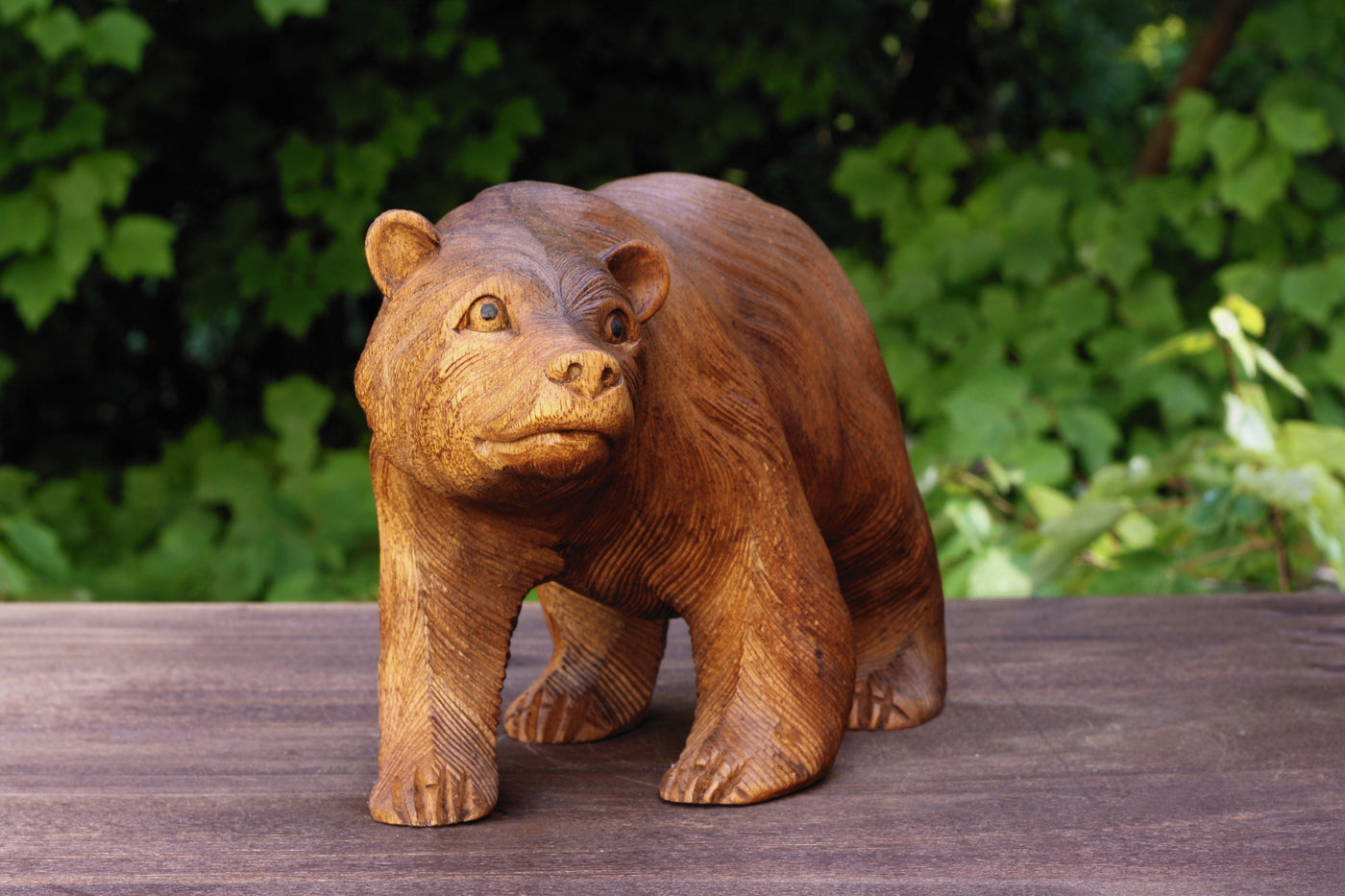 Wooden Hand Carved Bear Statue Handcrafted Handmade Figurine Sculpture Lodge Cabin Home Decor Accent Decoration Art