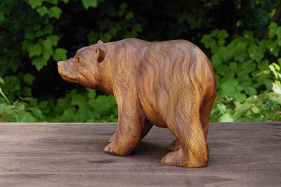 Wooden Hand Carved Bear Statue Handcrafted Handmade Figurine Sculpture Lodge Cabin Home Decor Accent Decoration Art