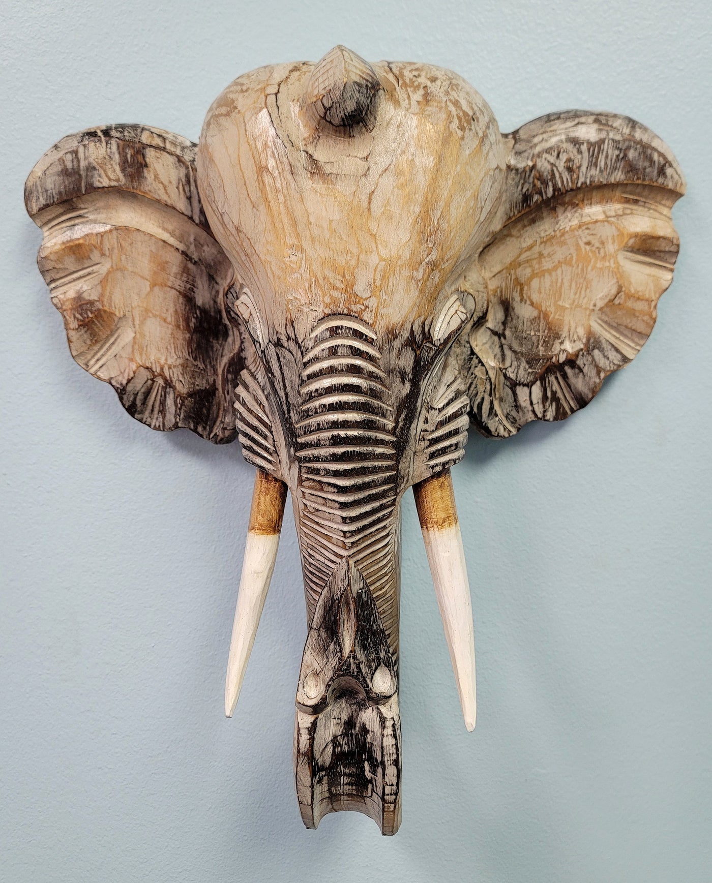 Wooden Elephant Wall Statue Sculpture Hanging Home Decor Hand Carved Handmade Accent Decoration Wood
