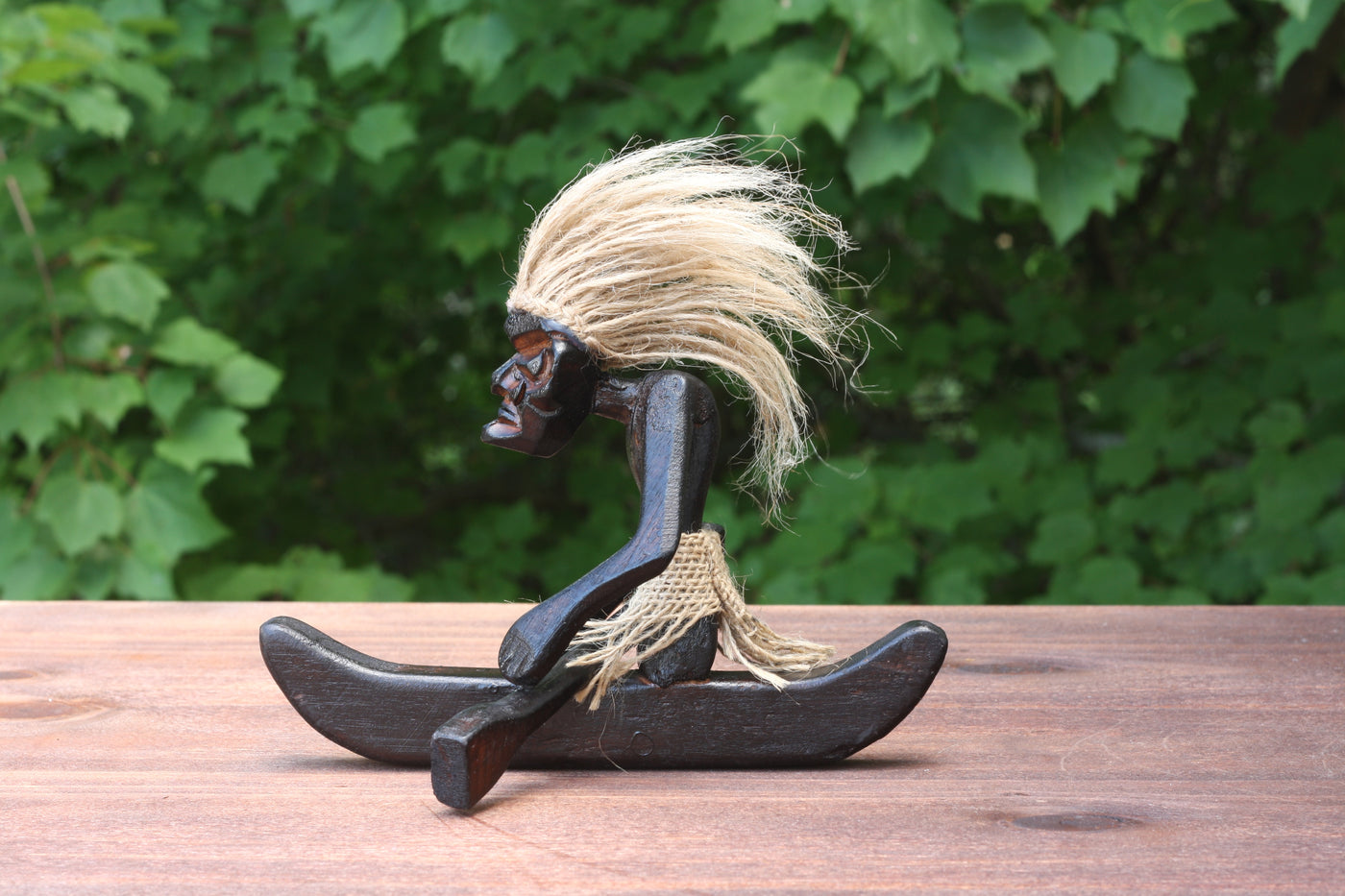 Handmade Wooden Primitive Tribal Kayaking Statue Canoe Funny Sculpture Tiki Bar Handcrafted Unique Gift Decor Accent Figurine Hand Carved - B