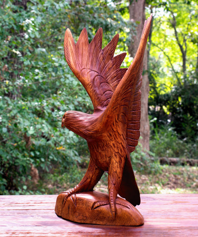 Large 16" Hand Carved Flying Wooden Eagle Statue Figurine Handmade Sculpture Art Decorative Home Decor Accent Handcrafted Decoration Us Soaring Eagle