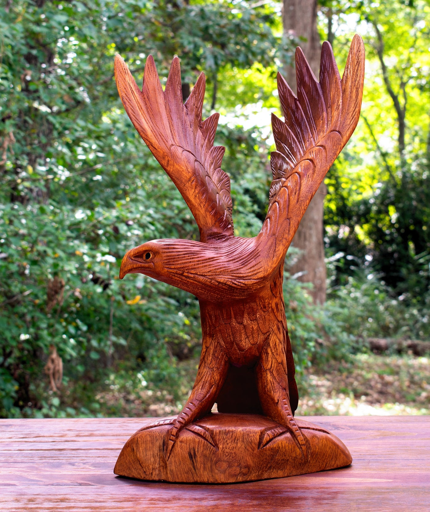 Large 16" Hand Carved Flying Wooden Eagle Statue Figurine Handmade Sculpture Art Decorative Home Decor Accent Handcrafted Decoration Us Soaring Eagle