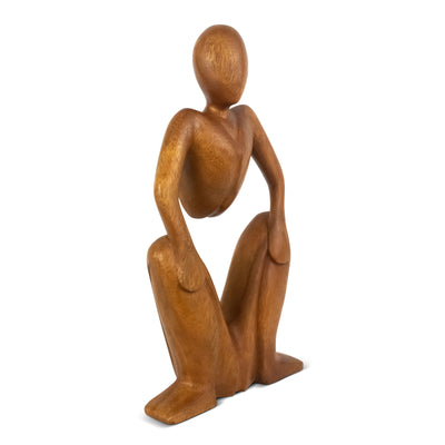 12" Wooden Handmade Abstract Sculpture Statue Handcrafted "Squatting Man" Gift Decorative Home Decor Figurine Artwork Accent Decoration Hand Carved