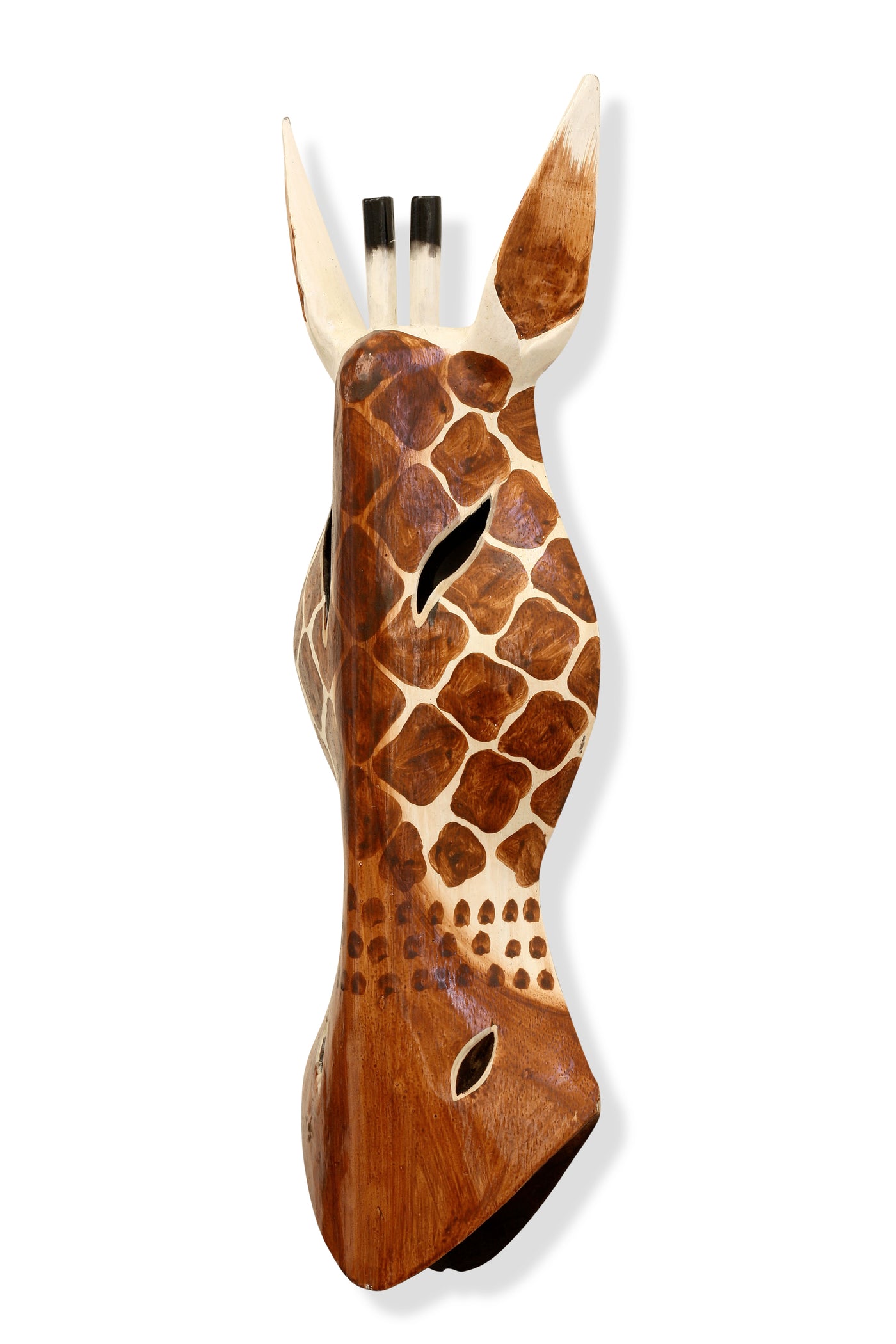Wooden Tribal Giraffe Mask Brown White Hand Carved Wall Plaque Hanging Home Decor Accent Unique Sculpture Decoration Handmade Handcrafted Decorative