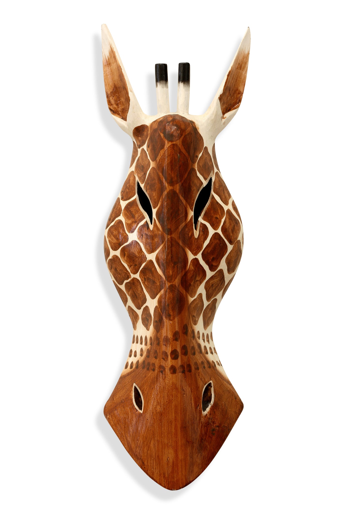Wooden Tribal Giraffe Mask Brown White Hand Carved Wall Plaque Hanging Home Decor Accent Unique Sculpture Decoration Handmade Handcrafted Decorative