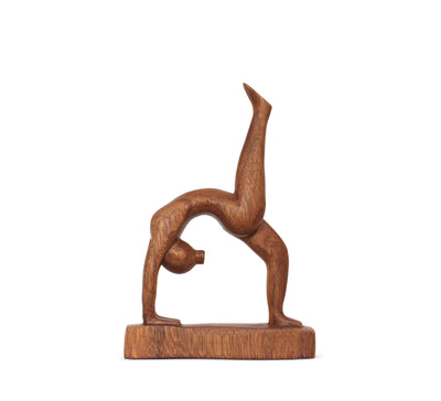 8" Wooden Handmade Mini Yoga Figurines, Yoga Pose Statue, Yoga Room Studio Decor, Mindful Home Decor Yogi Gift, Decorative Shelf Decor Objects - One-Legged Wheel Pose - Heel Down