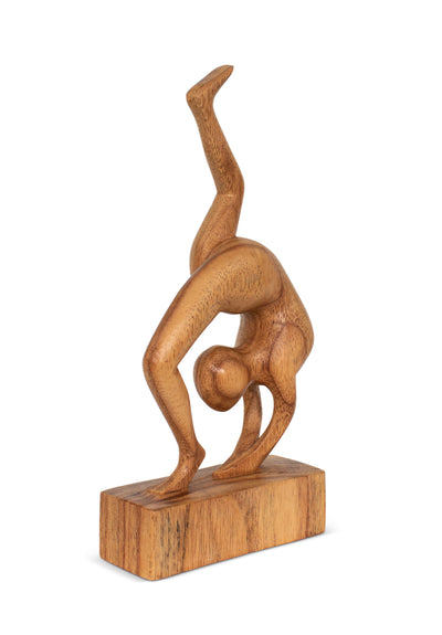 10" Wooden Handmade Mini Yoga Figurines, Yoga Pose Statue, Yoga Room Studio Decor, Mindful Home Decor Yogi Gift, Decorative Shelf Decor Objects - One-Legged Wheel Pose - Heel Up