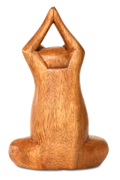 8" Wooden Handmade Hand Carved Yoga Lotus Pose Cat Figurine Sculpture Statue Home Decor
