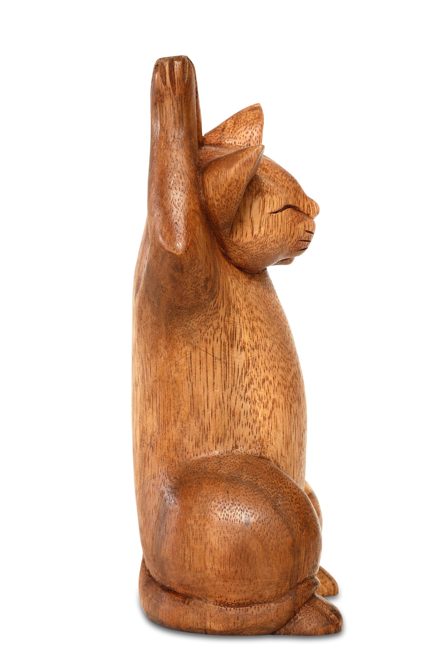 8" Wooden Handmade Hand Carved Yoga Lotus Pose Cat Figurine Sculpture Statue Home Decor