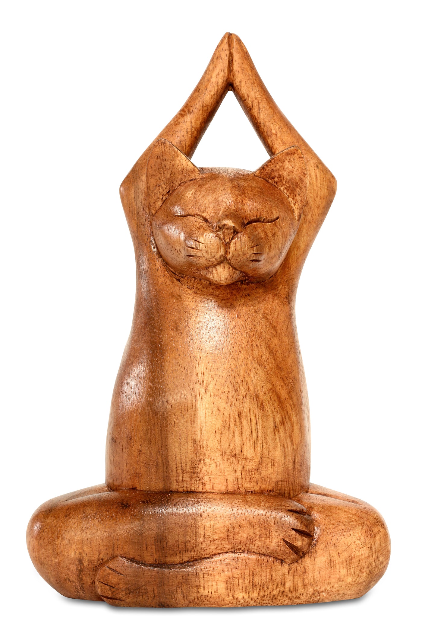Wooden Handmade Hand Carved Yoga Lotus Pose Cat Figurine Sculpture Statue