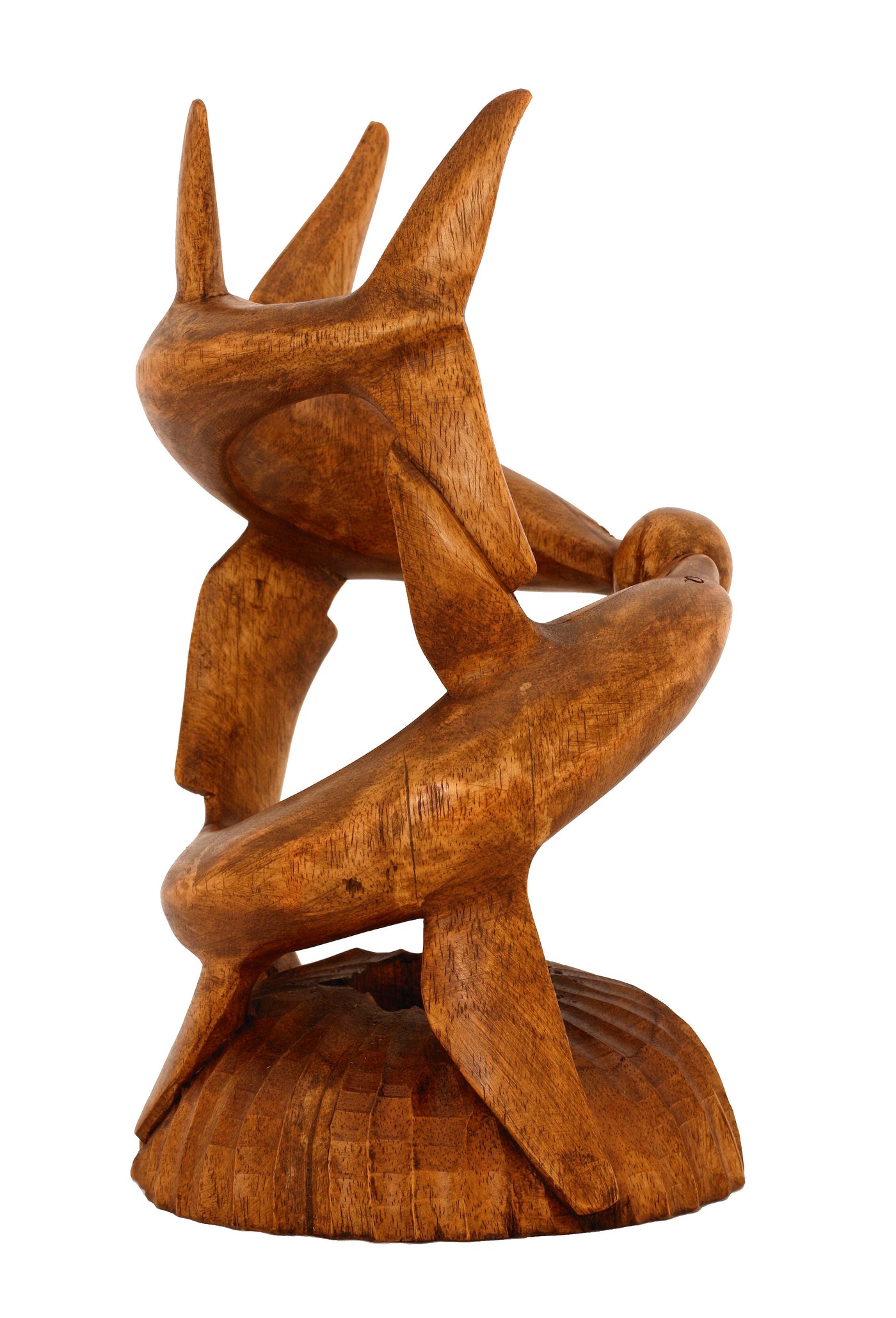 Wooden Handmade Wine Rack Bottle Holder Free Standing Two Dolphins Fish Wood Rustic Hand Carved Home Decor Accent Decoration Gift Bar Art Handcrafted