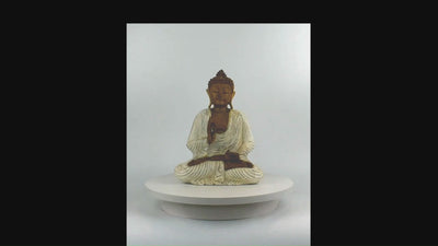 Wood Buddha Statue – Hand Carved Whitewashed Vitarka Mudra Sculpture, Zen Home Decor