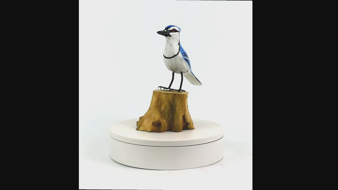 Wood Blue Jay Figurine – Hand Carved Songbird Sculpture, Nature Inspired Bird Decor
