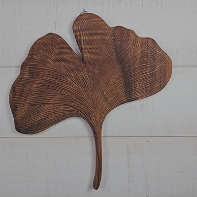 12" Hand Carved Wooden Ginkgo Leaf Wall Panel – Nature-Inspired Botanical Wall Art, Rustic Home Decor