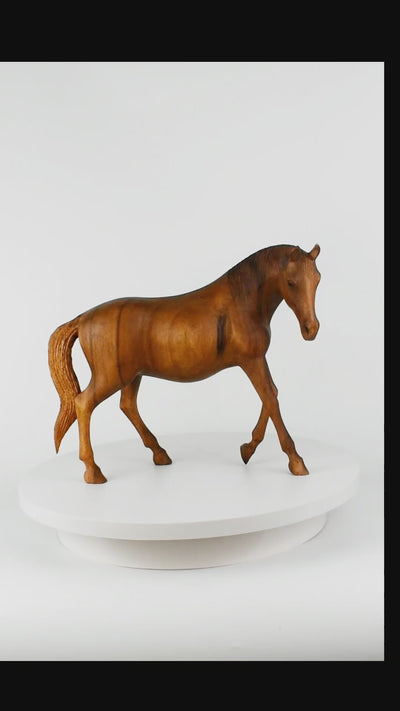 12" Large Wooden Hand Carved Walking Horse Art Figurine Statue Sculpture Handcrafted Handmade Home Decor Accent Decoration