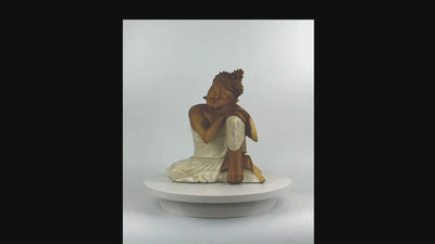 Wood Sleeping Buddha Statue – Hand Carved Whitewashed Sculpture, Peaceful Zen Decor