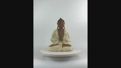 Wood Buddha Statue – Hand Carved Whitewashed Anjali Mudra Sculpture, Namaste Zen Decor