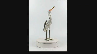 Wood Great Blue Heron Figurine – Hand Carved Coastal Bird Sculpture, Elegant Wading Bird Decor