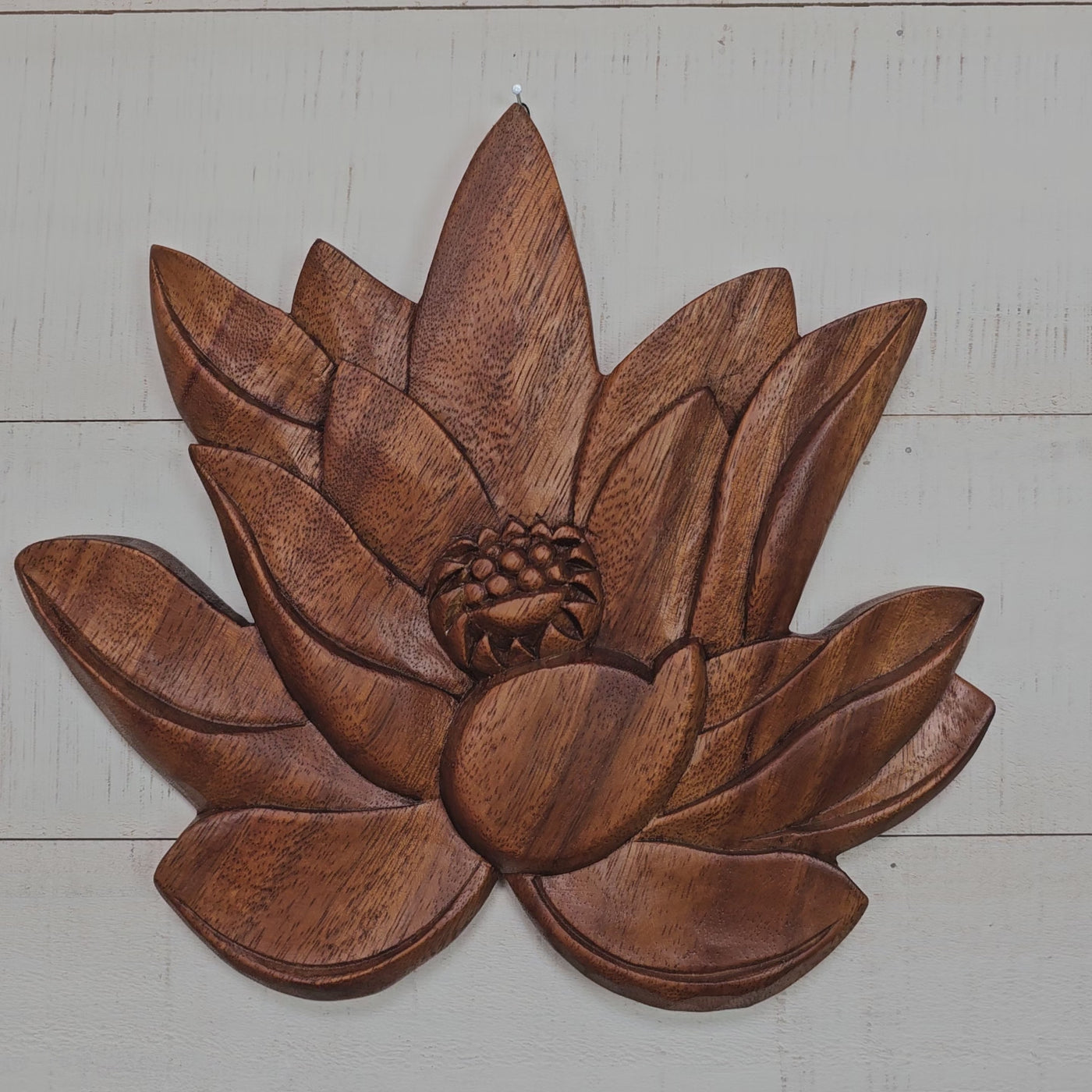 11" Wood Lotus Wall Panel – Hand Carved Decorative Flower Art, Zen Nature Wall Decor