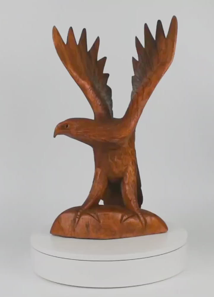 Large 16" Hand Carved Flying Wooden Eagle Statue Figurine Handmade Sculpture Art Decorative Home Decor Accent Handcrafted Decoration Us Soaring Eagle