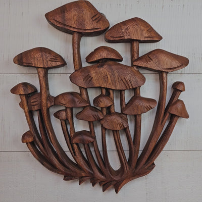 12" Wood Mushroom Wall Panel – Hand Carved Nature Wall Art, Rustic Woodland Home Decor