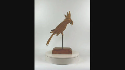 Rattan Cockatoo Parrot Sculpture – Hand Woven Tropical Decor, Boho Bird Accent on Wood Stand