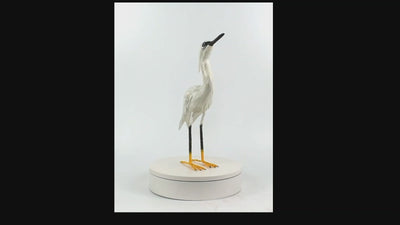 Wood Snowy Egret Heron Figurine – Hand Carved Coastal Bird Sculpture, Elegant Shore Decor